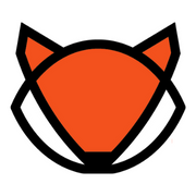 Milo Todd's logo of a simple, geometric fox head. It has a black nose, white cheeks, and a reddish-orange face and ears.